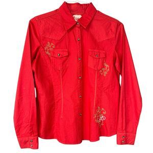 Adiktd Bling Western Bright Coral Shirt Embroidered Shirt Size‎ Large
